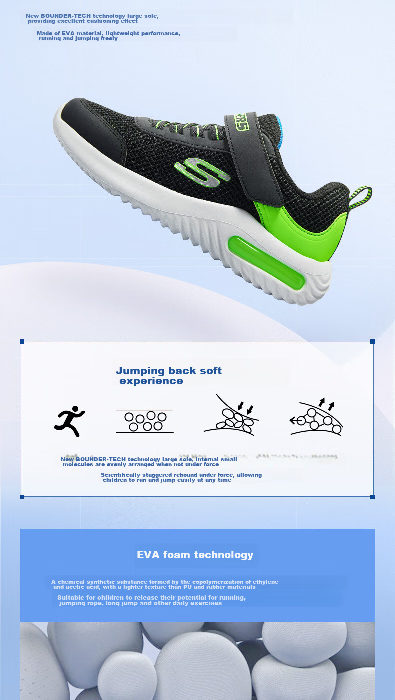 Skechers Children's Sports Shoes, Boys' Breathable Mesh Shoes, Fashionable Velcro Sneakers for Older Kids, Running Shoes 403748L 3