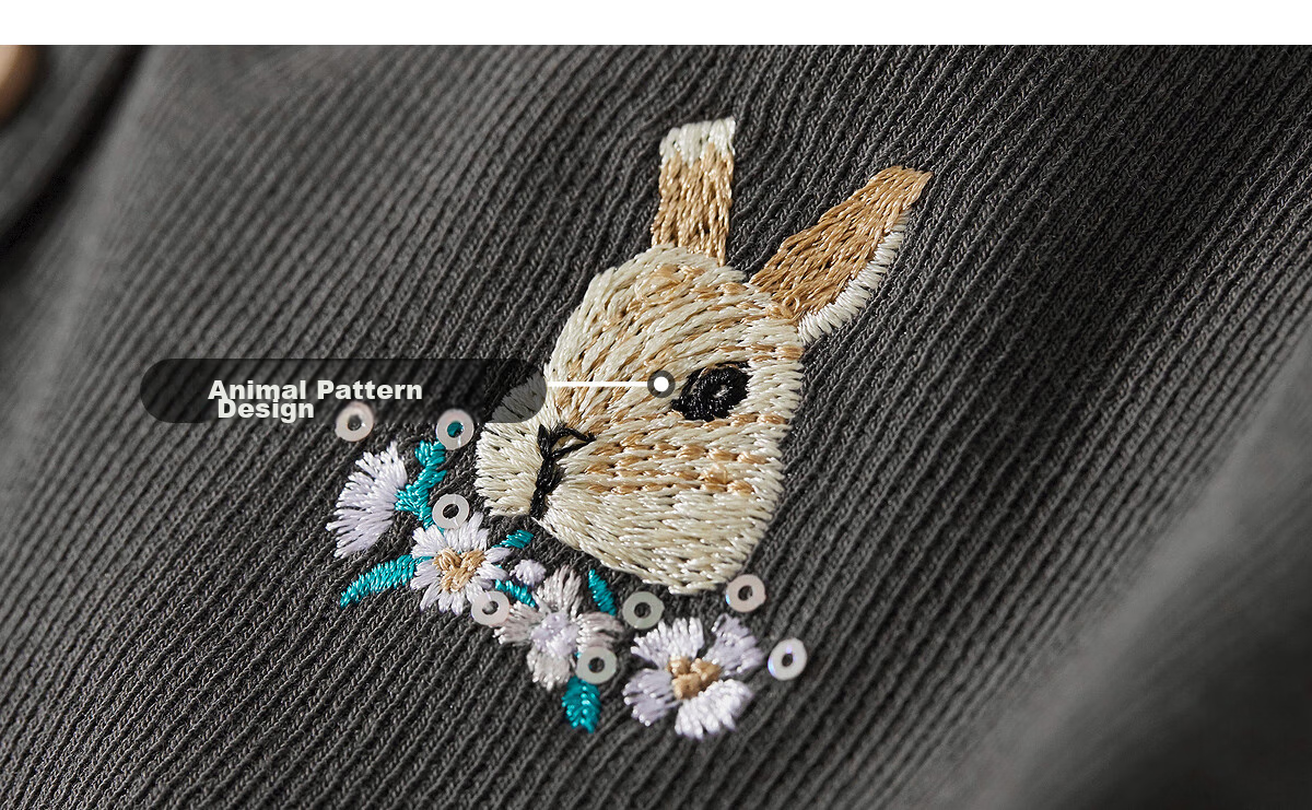 Sentubila Rabbit Embroidery Faux Layered Round Neck Long Sleeve T-Shirt for Women, Spring And Autumn Outer Wear Slimming Top, Dark Gray, S 18