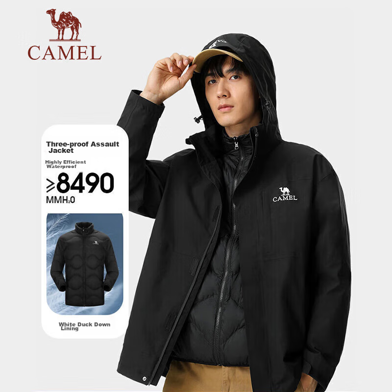 CAMEL Water-Resistant, Windproof, And Breathable down Jacket for Men And Women, Couples' Style, Three-In Thickened down Coat, Mountaineering Wear A13CA45120