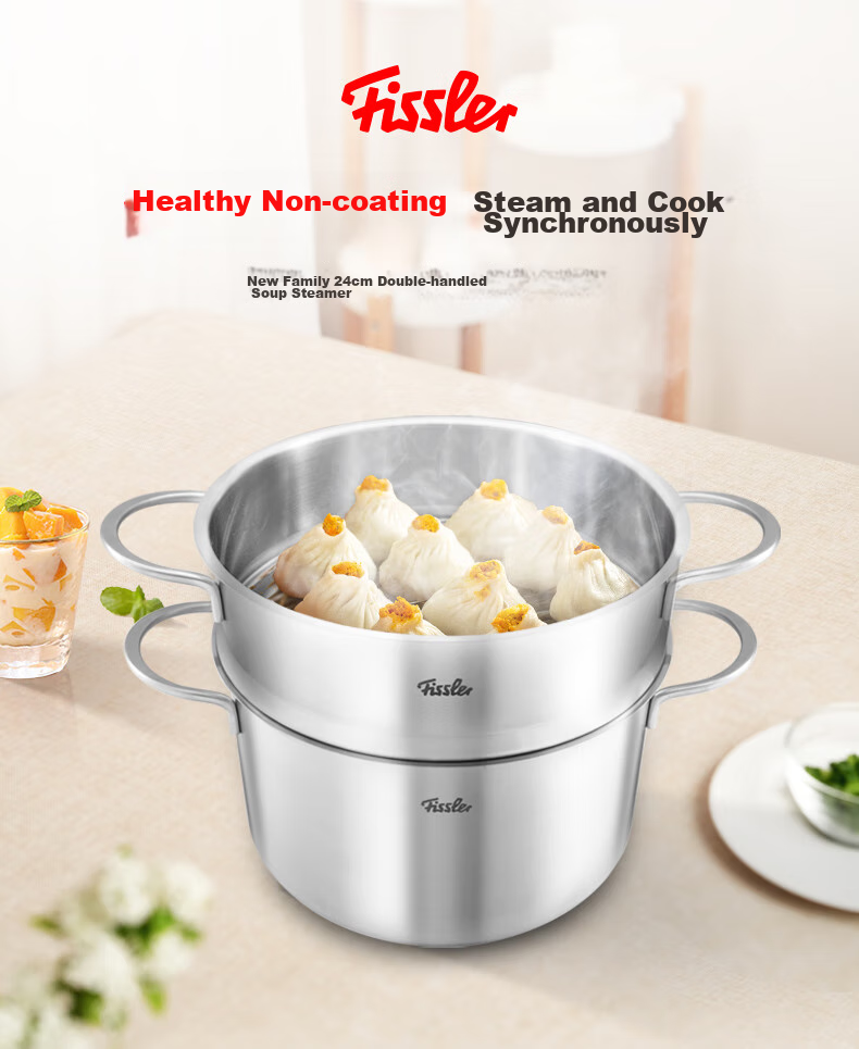 Feishile Series 24cm Steel Lid Double-Handle Soup Pot (With Drawer) Stainless Steel Double-Layer Steamer Pot 1