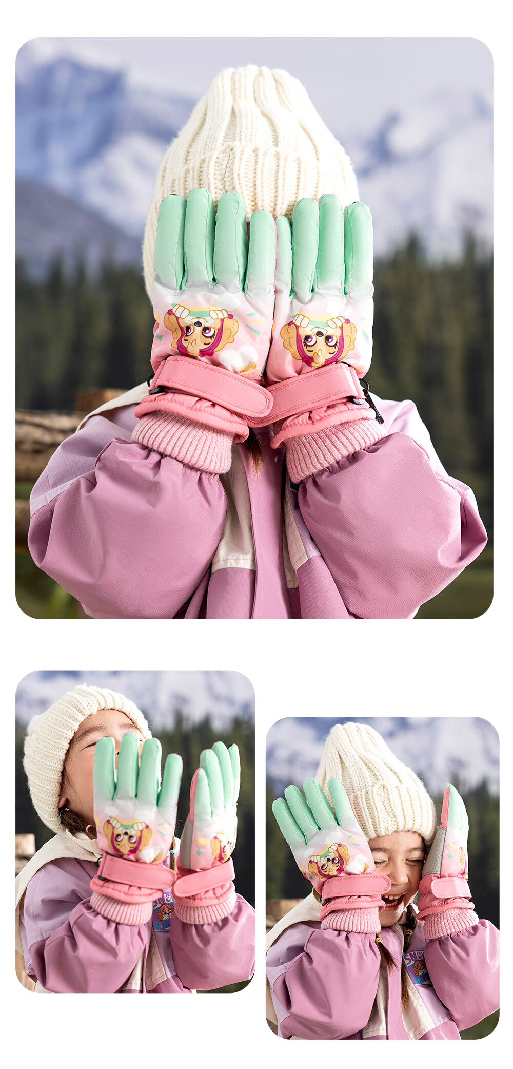 PAW PATROL Kids Five-Finger Ski Gloves Fleece Lined Windproof Warm Snow Play Gloves for Boys and Girls Pink 4