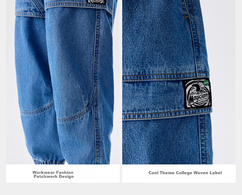 M.Latin Children's Clothing, Spring 2025 New Style, Boys' Preppy American Workwear Patchwork Woven Denim Jeans 3