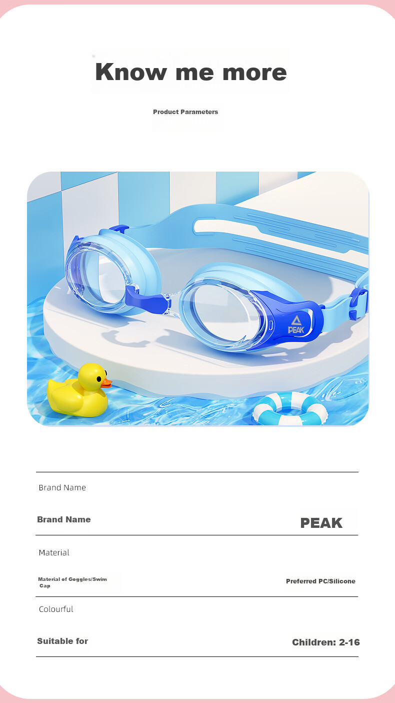 Peak Kids Swimming Goggles Waterproof Anti-Fog Unisex Clear Vision Flat Lens 6