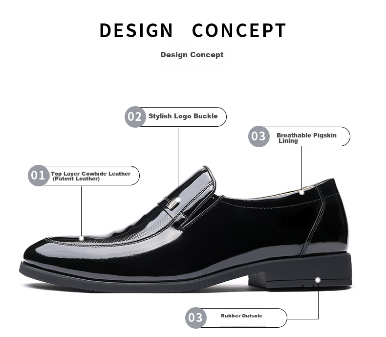 LAORENTOU Leather Dress Shoes for Men, Formal Patent Leather Shoes, Wedding Groom Shoes, Pointed Toe Slip-On Shoes, LA13087, Black, Size 39 4