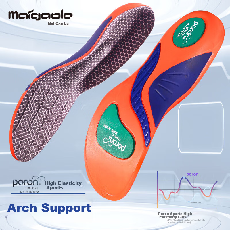 Maigaole Full Arch Support Flat Comfortable Casual Soft Cushioning Anti-Twist Insoles for Sports, Black And Orange, Size 37-38