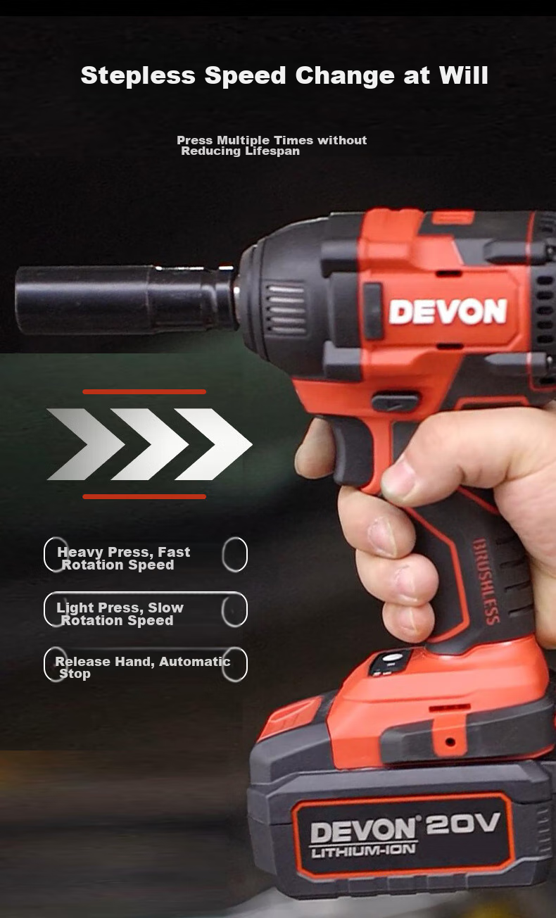 Devon 20V Brushless Impact Wrench, High Torque Industrial-Grade Lithium Battery Wrench Pneumatic Gun, 5733 Dual Battery 5.0 Fast Charging 10