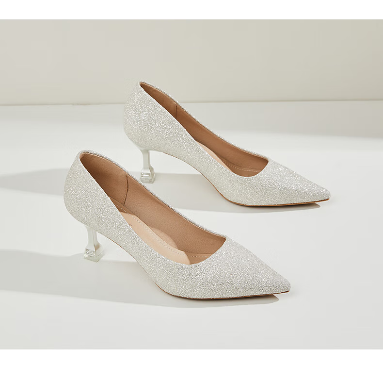 DAPHNE Women's High Heels, Pointed Toe, Stiletto, Elegant Sequin Wedding Shoes, Women's Pumps, 4623101088, Champagne Color, Size 39 20