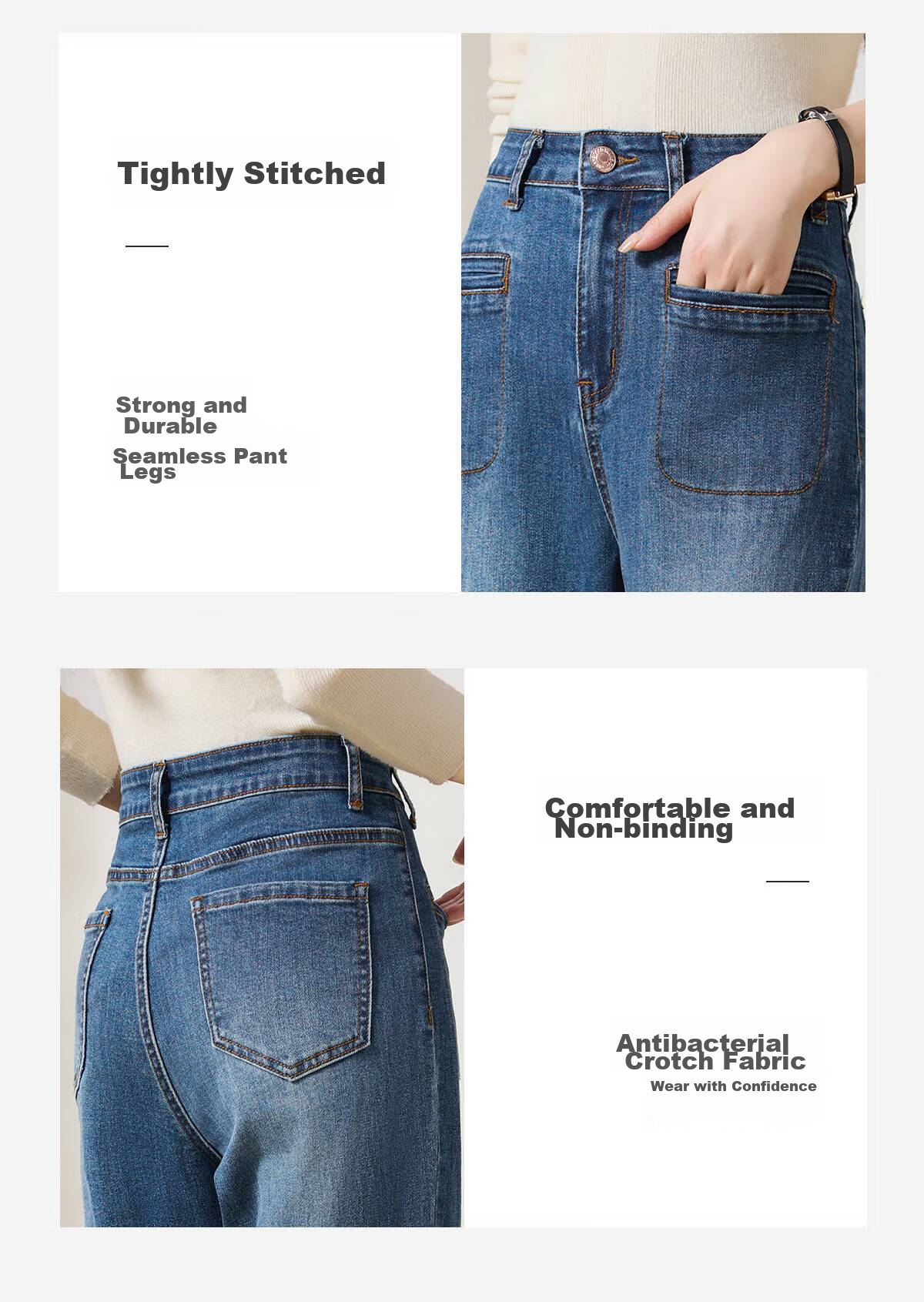Taxiang High-Waisted Jeans for Women with Pockets, Wide-Leg Pants, Versatile Straight-Leg Trousers, Fashionable Women's Pants, Long Pants T143N1016 10