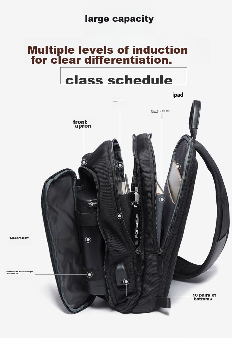 Bange Chest Bag for Men, Travel Shoulder Bag, Business Casual, Multi-Compartment, Large Capacity, Versatile, 11-Inch Tablet Crossbody Bag, Black 8