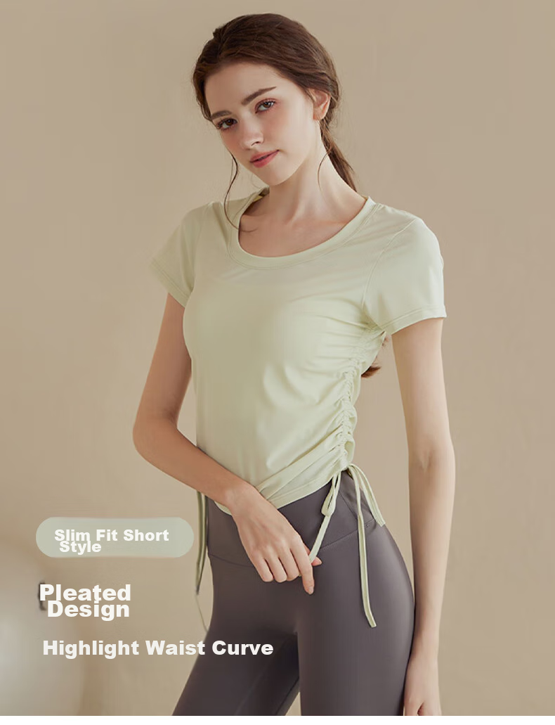 XUEXIMAN Yoga Wear, Women's Sports Top, Lightweight And Quick-Drying for Summer, Drawstring Tight-Fitting Short-Sleeve T-Shirt, Running Cover-Up, Fitness Wear 1