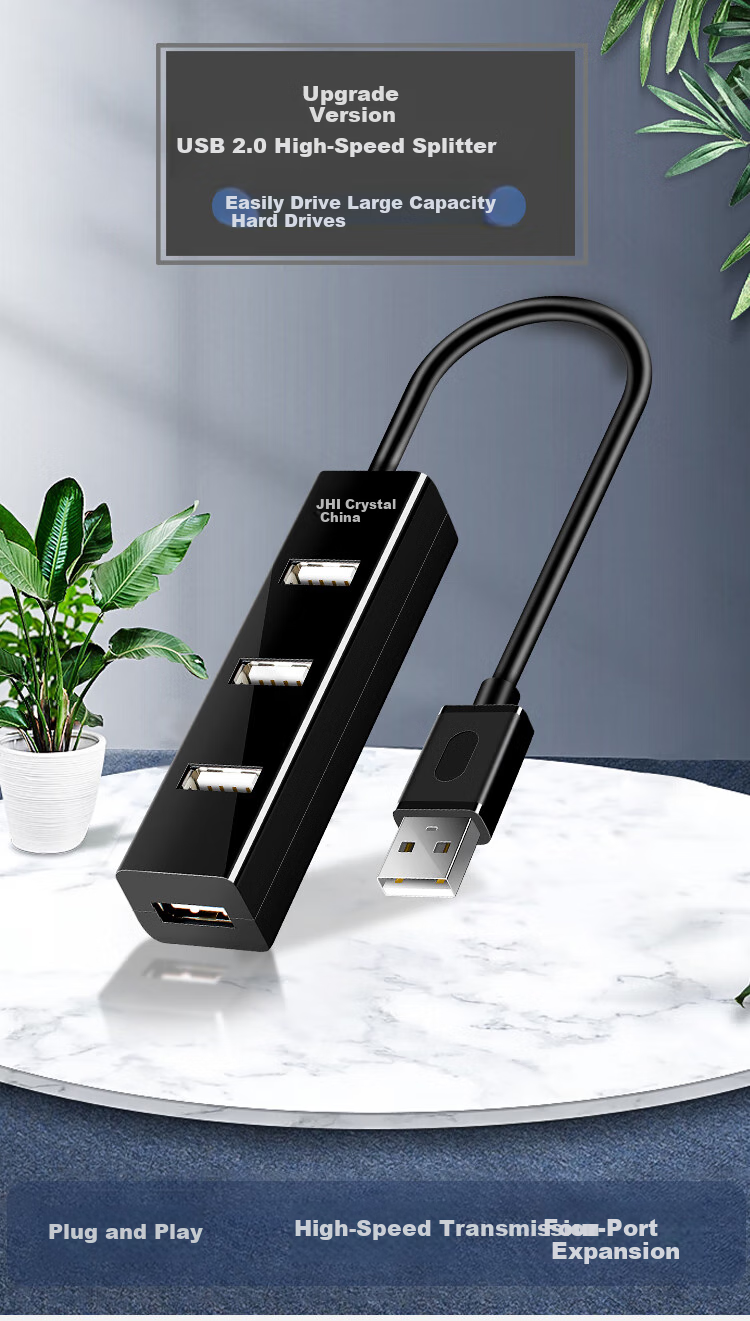 Jinghua JH USB3.0 High-Speed Multi-Port Hub, One-To Multi-Functional Expansion Adapter, for Laptops And Desktop Computers, Hub Extender Converter, Black, 1 Meter, Z414C 2
