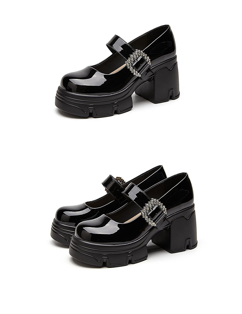 DAPHNE Chunky High Heels, Women's Elegant Versatile Velcro Mary Jane Shoes, Women's Leather Shoes, Black, Size 40 21