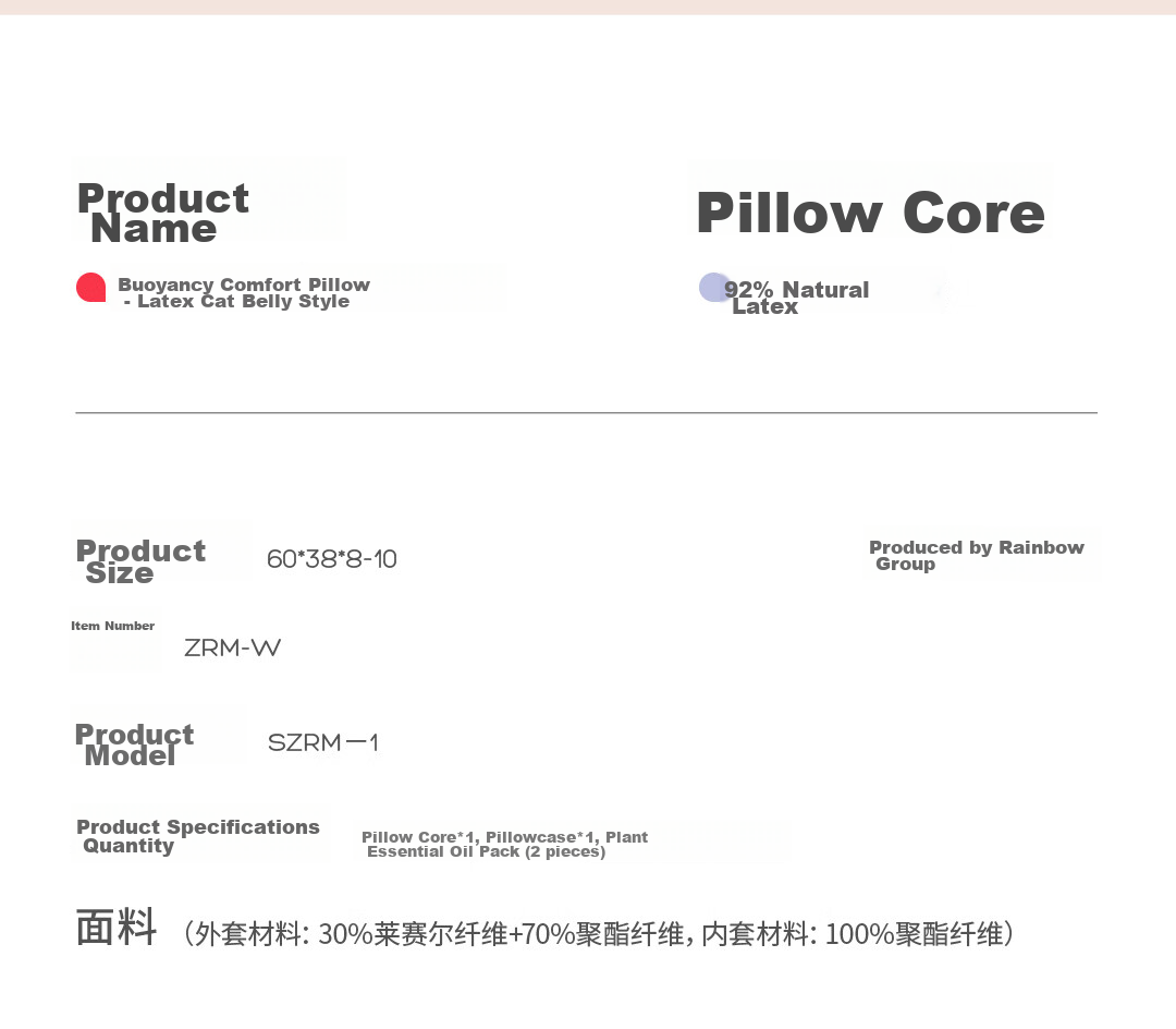 Caihongyoupin Latex Pillow, Imported Natural Latex Cervical Pillow, Class A Fabric Pillowcase + Pillow Core, Cat Belly Style, ZRM-W 20