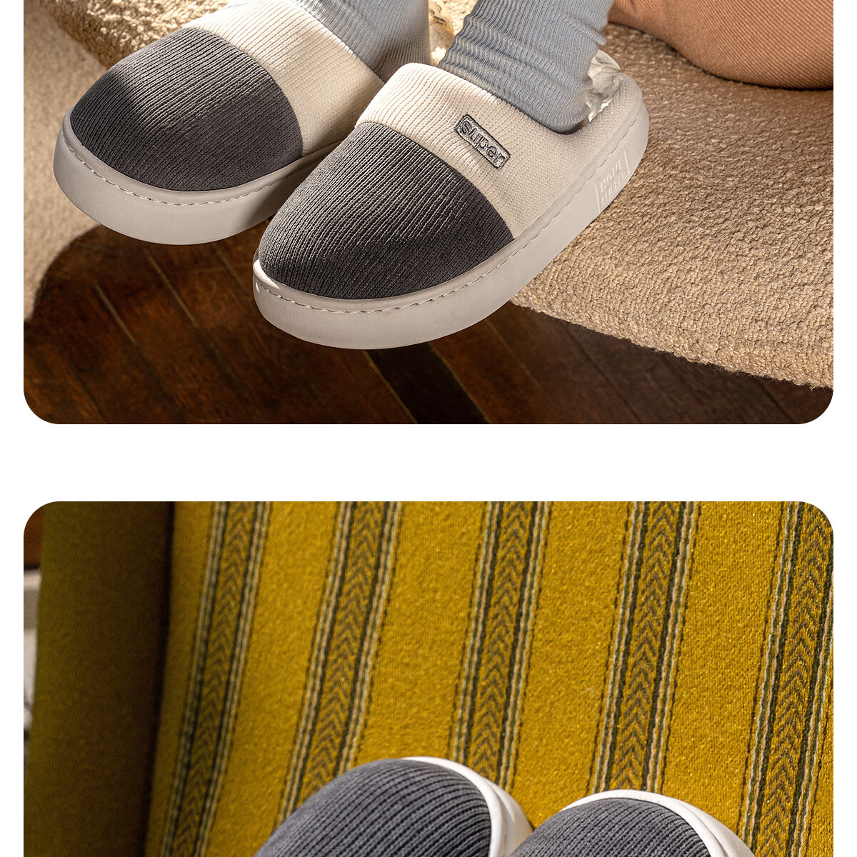 Grace Cotton Slippers for Men, Autumn And Winter Indoor Non-Slip Odor-Resistant Warm Thick-Soled Squishy Feeling Home Slippers for Men in Winter 17