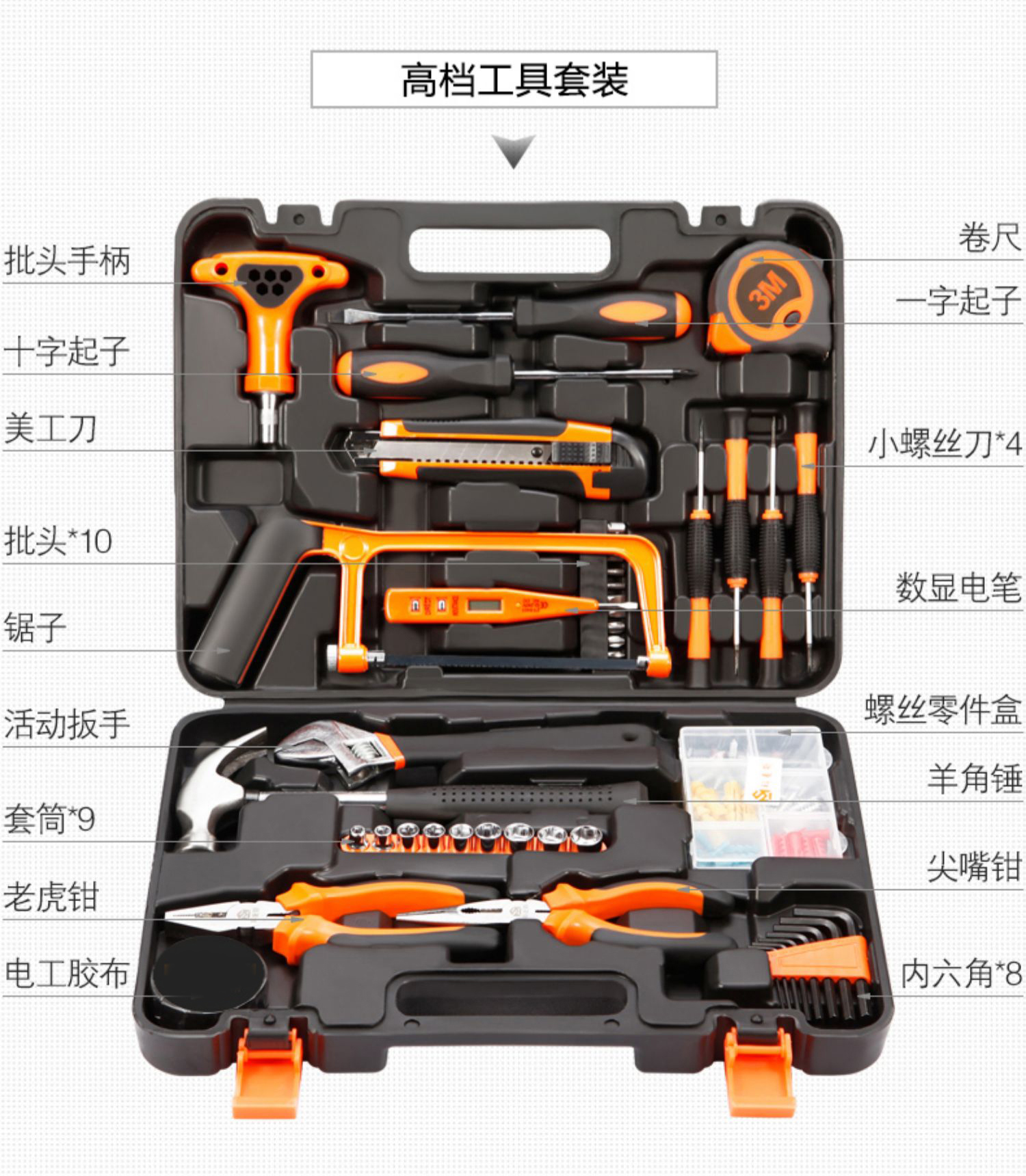 日常家用工具箱套装大全五金电工专用维修家庭车载多功能组合全套mm宓