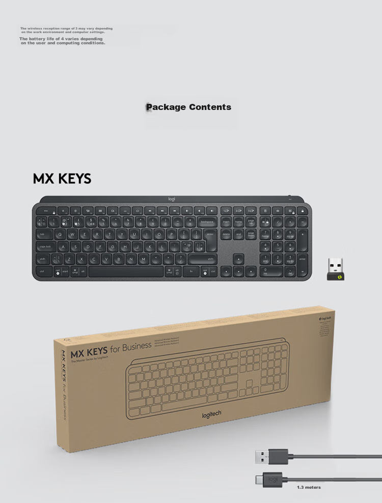 Logitech MX KEYS Professional Series High-Performance Business Keyboard Bluetooth Ultra-Thin Premium Office Keyboard Dark Gray [Bulk Purchase Discount] 25