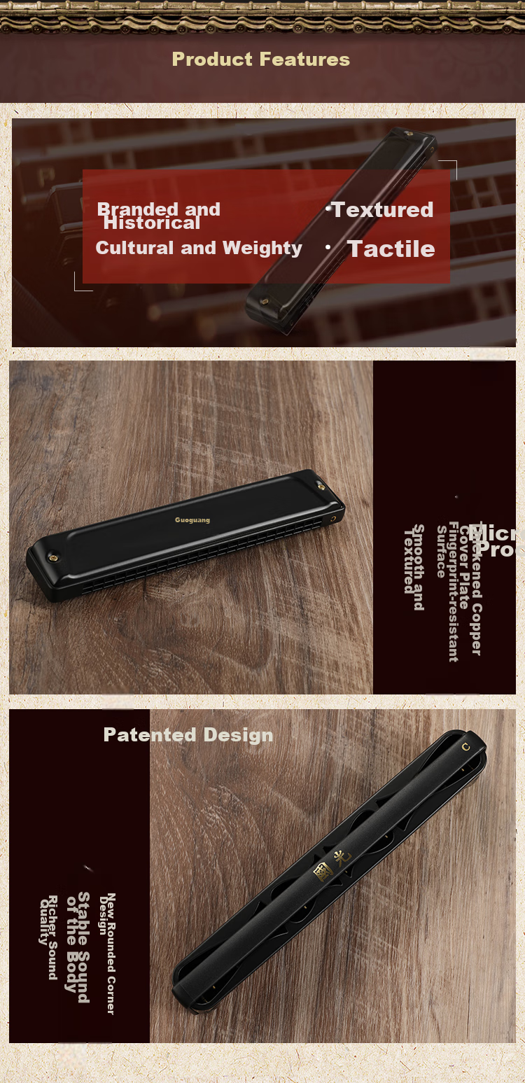 Guoguang 24-Hole Polyphonic C Key Professional Zodiac Harmonica - Rabbit (Imported Reeds, with Playing Instructions) Athens Black 6