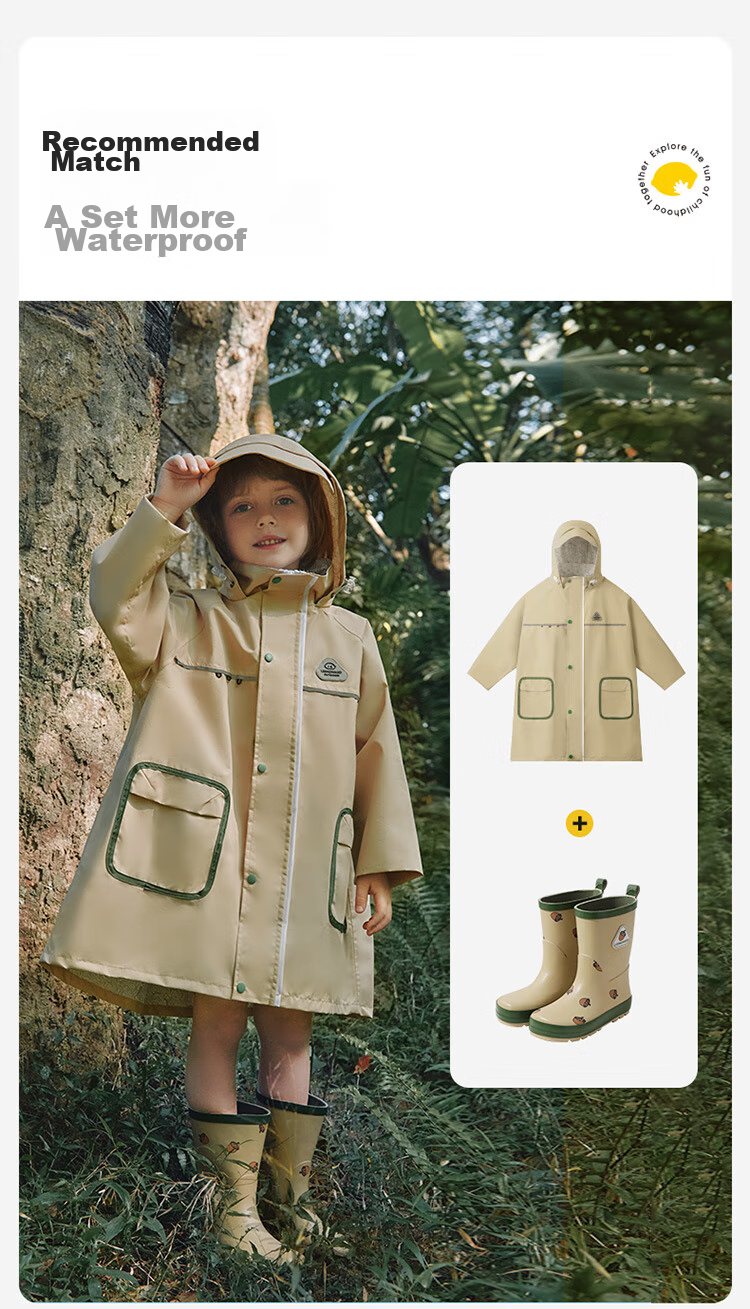 Lemonkid Children's Raincoat with Detachable Brim, School Raincoat for Boys And Girls, with Backpack Space, Full-Body Raincoat for Elementary School Students 9
