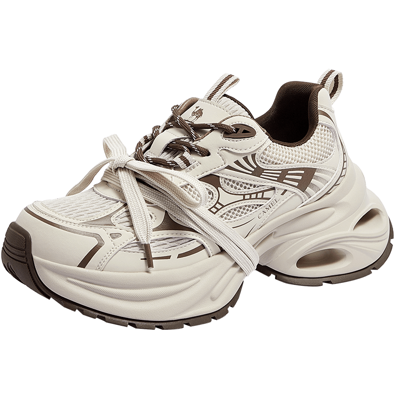 CAMEL Silver Intermediary Dad Shoes for Women, Breathable Mesh, Height-Increasing Thick Sole, Sports Casual Shoes L25A283140 Beige/brown 40