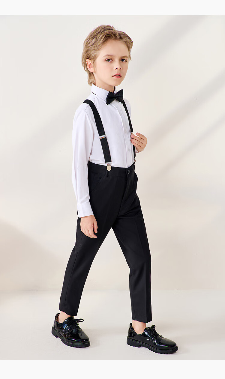 ROMON Children's Formal Wear, Holiday Performance Outfit, Boys' Graduation Host Long-Sleeve Long Pants Suspender Suit, Black, Size 170 8