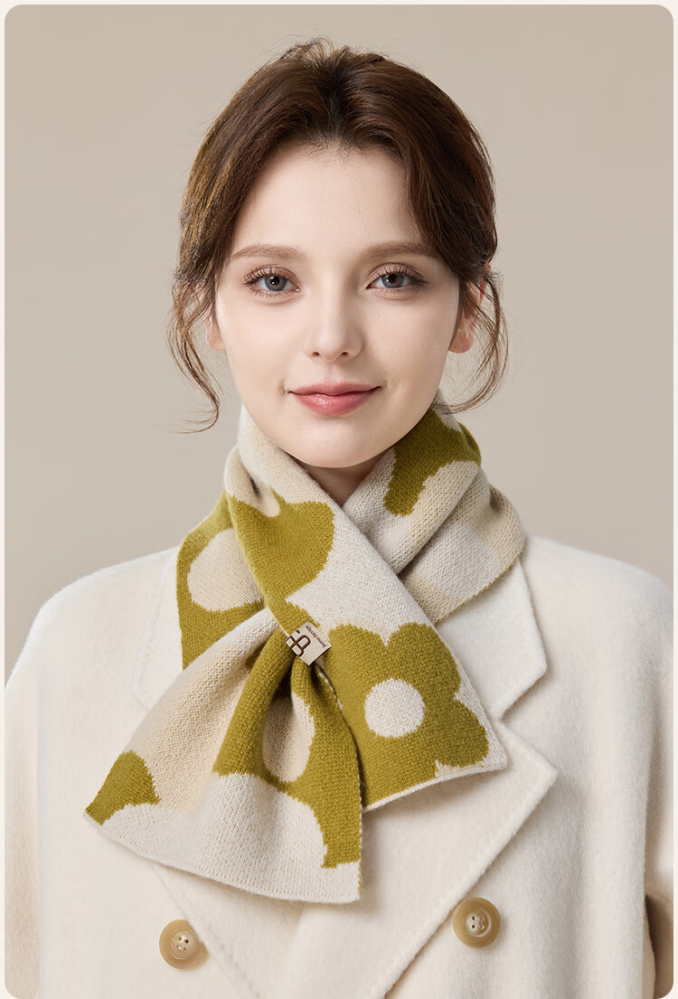 JIUMU Pure Wool Scarf for Women, Autumn And Winter Ladies' Warm Neck Warmer, Lightweight Winter Neck Protection Short Scarf for Wome 23