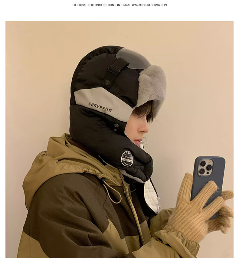 XUEXIMAN Men's Outdoor Cycling Ear Protection Lei Feng Hat Winter Thickened Cotton Warm Windproof Waterproof Ski Hat 2