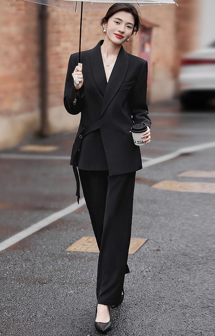 Dme [Zhi Gan Suit Set] Spring And Autumn Classic Buckle-Up Top with Long Pants, Women's Business Suit Two-Piece Set 18