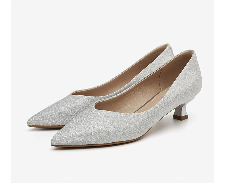 DAPHNE Champagne Silver Wedding Shoes for Women, Pointed Toe Stiletto Elegant Low-Cut Women's Pumps 4623101027 Champagne Color Size 38 17