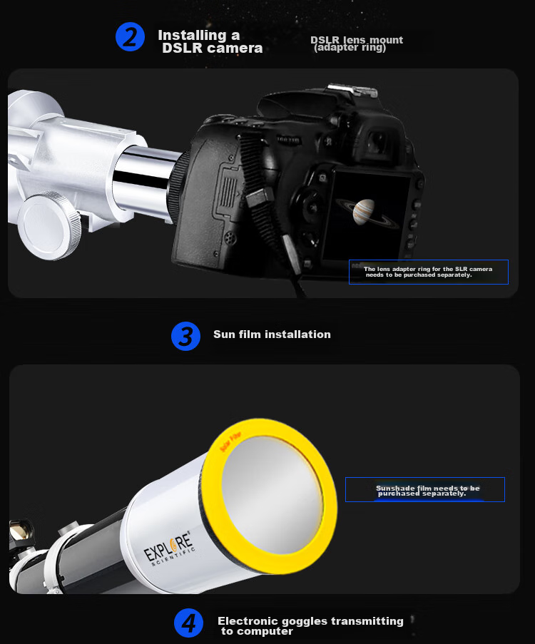EXPLORE SCIENTIFIC 80EQ3 Astronomy Telescope Large Aperture Professional High-Definition High-Power Stargazing Kids Gift 24