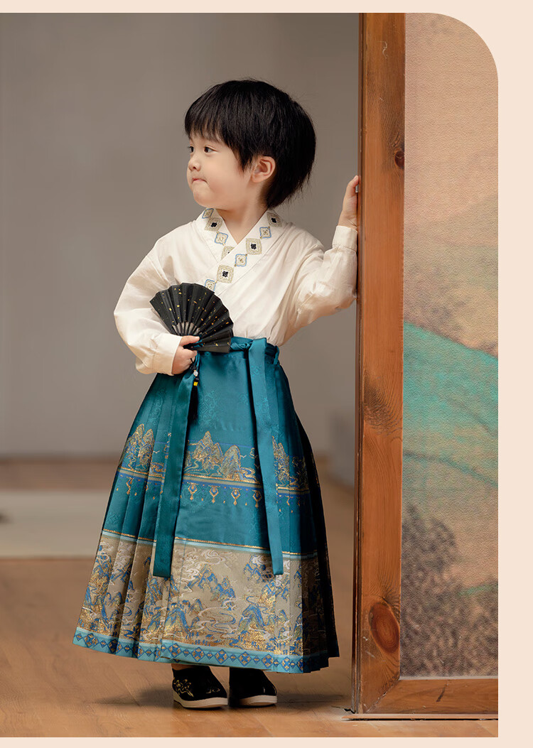 Menghu Jiangshan Hanfu Girls' Spring And Autumn Ancient Costume Children's Chinese Style Boys' Ming Dynasty Horse-Face Skirt Set Black Skirt Size 90 13