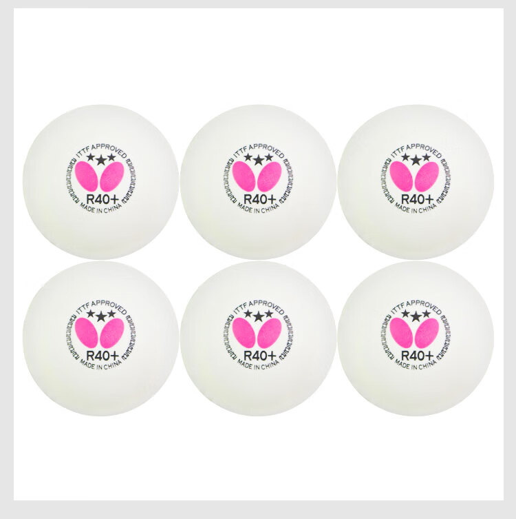BUTTERFLY Three-Star Table Tennis Balls [6-Pack], Professional Competition Balls R40+, White with Seam 8
