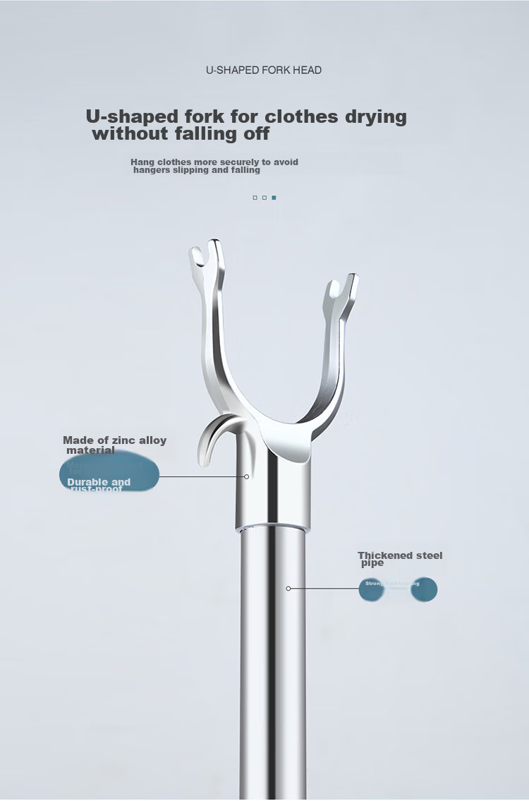 FK Clothes Drying Rack, Stainless Steel Thickened Clothes Fork Retrieval Rod, Extendable Non-Slip Alloy Fork Head 1