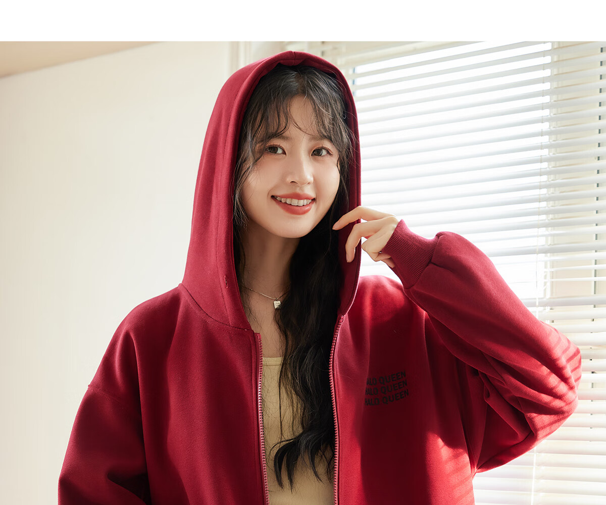 Halo Queen Women's Hoodie Jacket, Zip-Up Sweatshirt, New Year Red Outfit Top H143U1004 22