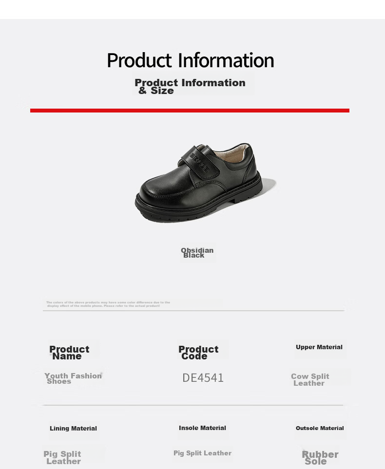 Belle Children's Shoes, Boys' Leather Shoes, Cowhide Student Performance Shoes, Boys' Show Shoes, Spring And Autumn Flats for Older Children, Black, Size 30 8