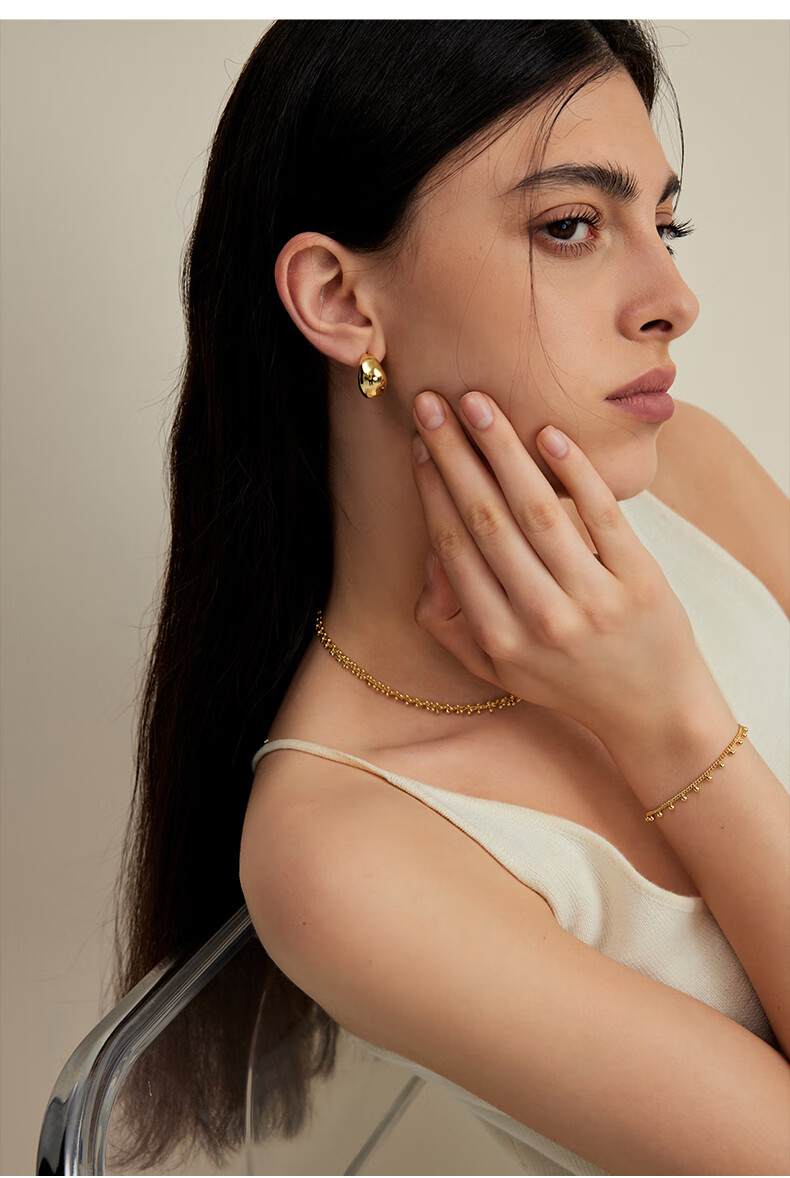 Arsis Free-Style Flowing Bead Stud Earrings for Women, Fashionable Versatile Earrings, Birthday Gift for Girlfriend, Gold Color 4