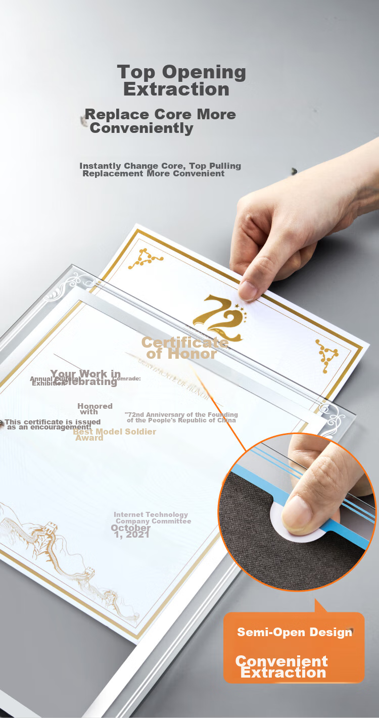 DSB (Dishibi) A4 Crystal Certificate Frame, Award Display Frame, Photo Frame, Glass Display Stand, Honor Certificate Display Frame, Business License Original Frame, Silver Floral Style, 4S12 9