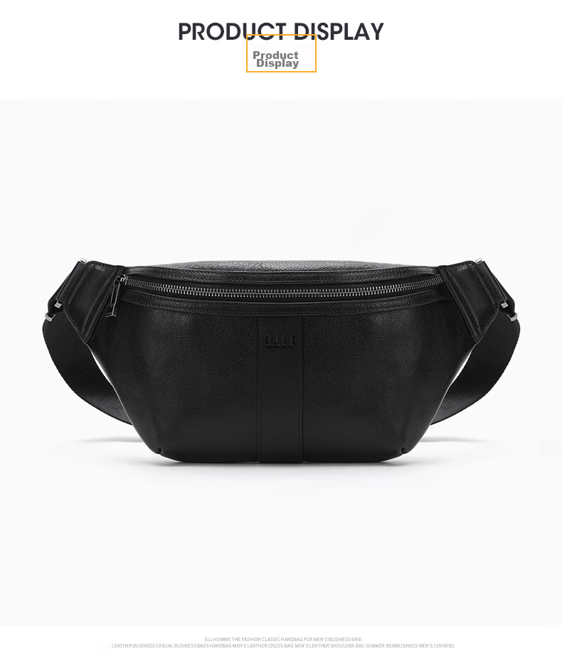 ELLE HOMME Fashionable Men's Chest Bag, Casual Top-Grain Leather Shoulder Crossbody Bag, Trendy Waist Pack 04470 Black 6