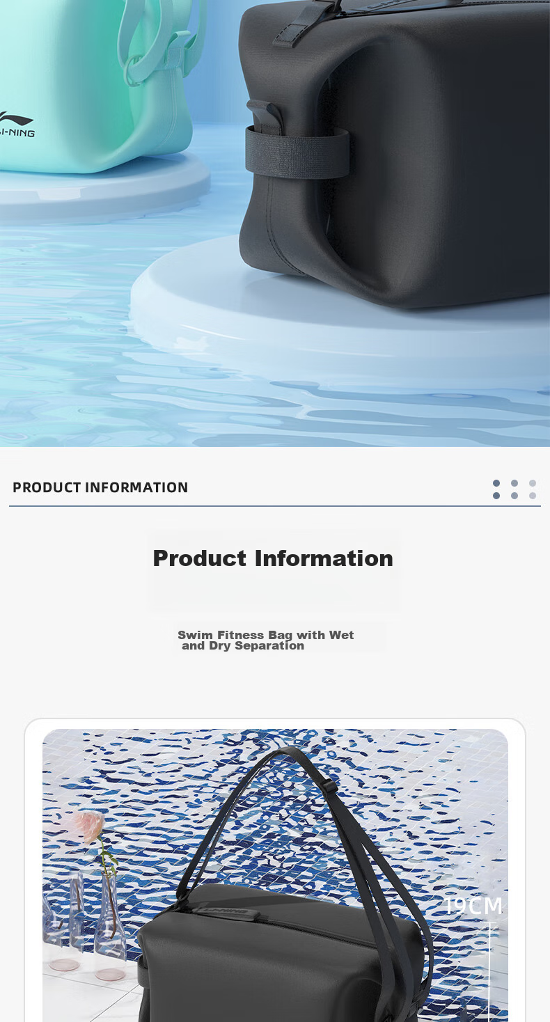 Li-Ning Swim Bag, Dry And Wet Separation, Portable Waterproof Professional Large Capacity Swimming Equipment for Men And Women, Handheld Waterproof Swim Bag 7041 7