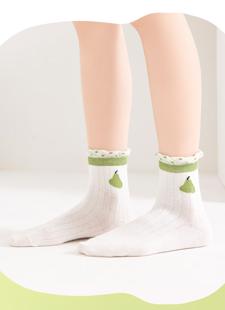 LangSha Children's Socks Girls Cotton Socks for Older Kids Summer Thin Baby Mesh Socks 5 Pairs Girls Fruit Socks Size L 6