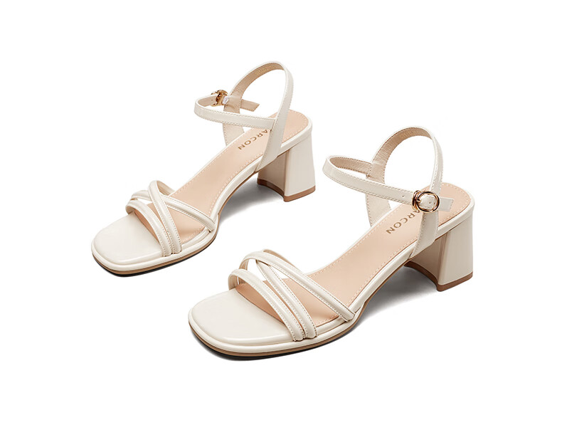 Eierkang Women's Sandals Open Toe Woven Strap Block Heel Roman Sandals 49765W Off-White Size 35 9