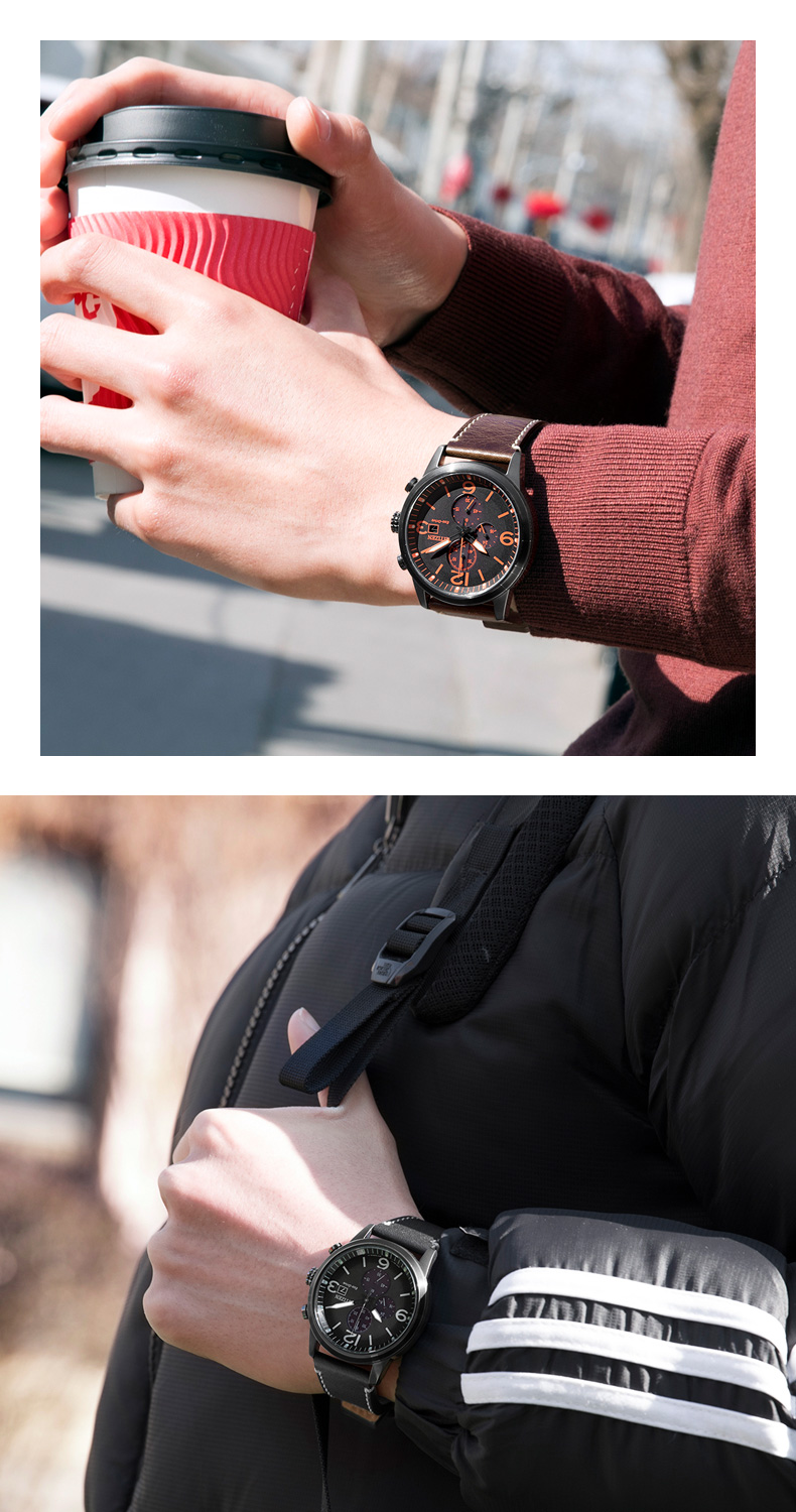 CITIZEN Men's Japanese Korean Solar-Powered Watch with Date Display, Leather Strap, Student Gift for Father's Day CA0617-11E 9