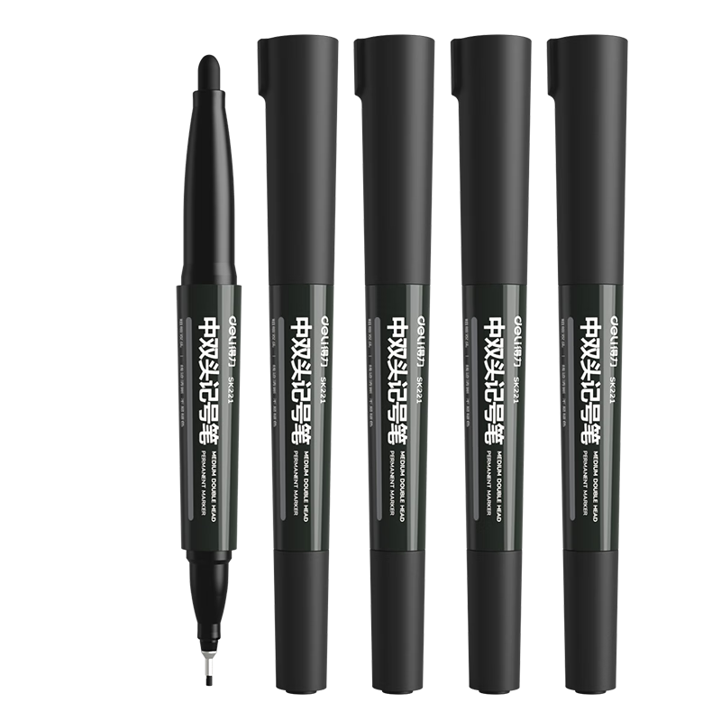 Deli Double-Pointed Express Delivery Logistics Marker Pen, Office Stationery, Teaching And Conference Pen, Marker Pen, 1.8/0.5mm, Black, 10 Pieces/box, SK221