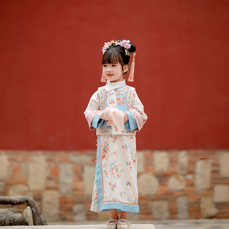 Menghu Zhienyi Hanfu Girls' Dress, Spring And Autumn 2026 Qipao, Two-Piece Set for Girls, Ancient Costume Performance Outfit, Pink, Size 120