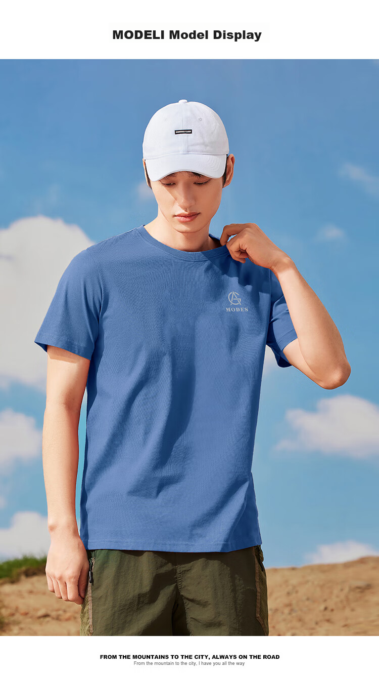 Pioneer Camp Summer Short-Sleeve T-Shirt for Men, Round Neck Loose Casual Student Top, Pure Cotton Printed Menswear, Smoky Blue, 3XL 5