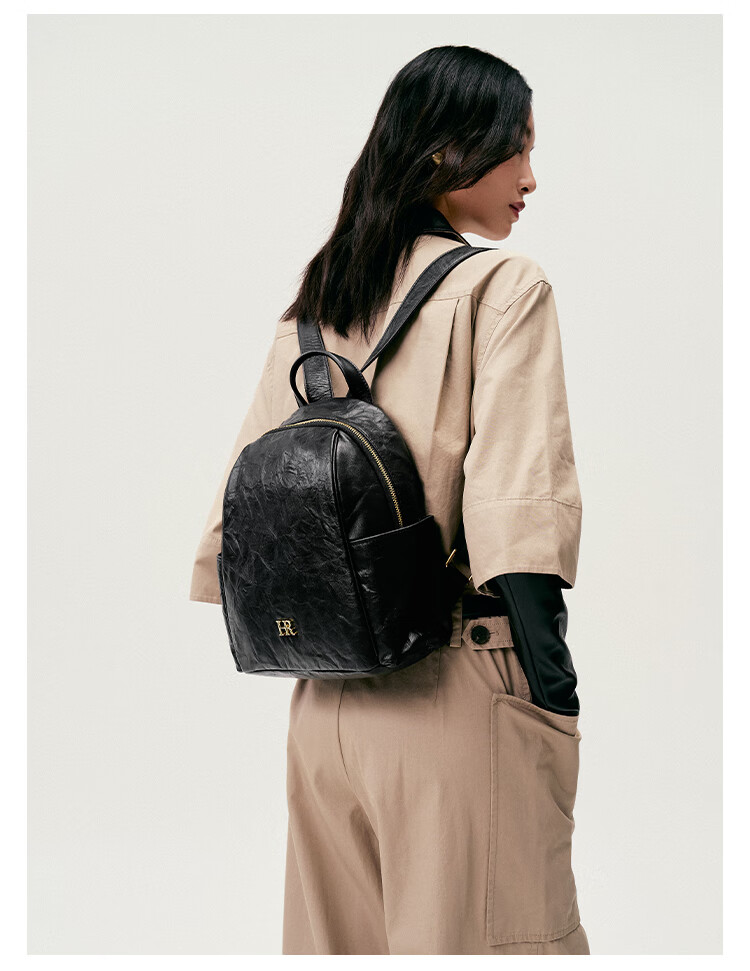 HRHR First Layer Cowhide Vintage Multi-Pocket Women's Backpack Casual Travel Bag Women's Day Gift 5