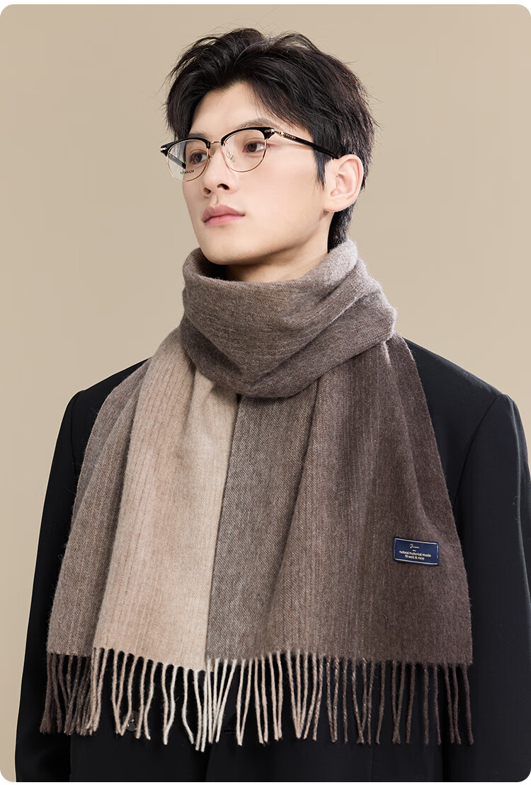 JIUMU Pure Wool Scarf for Men, Autumn And Winter Warm Neck Warmer, Gift for Men, Fathers, Mid-Autumn Festival, Birthday Present, Gift Box Packaging 10