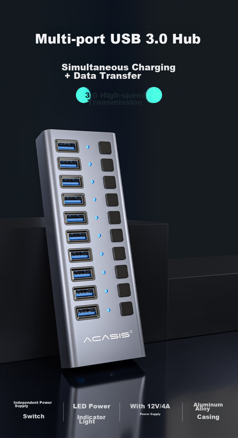 Acasis USB 3.0 Hub, One-To High-Speed Expansion HUB Duplicator Cable, Desktop And Laptop Multi-Port Adapter Expansion Dock HS-707MG 2