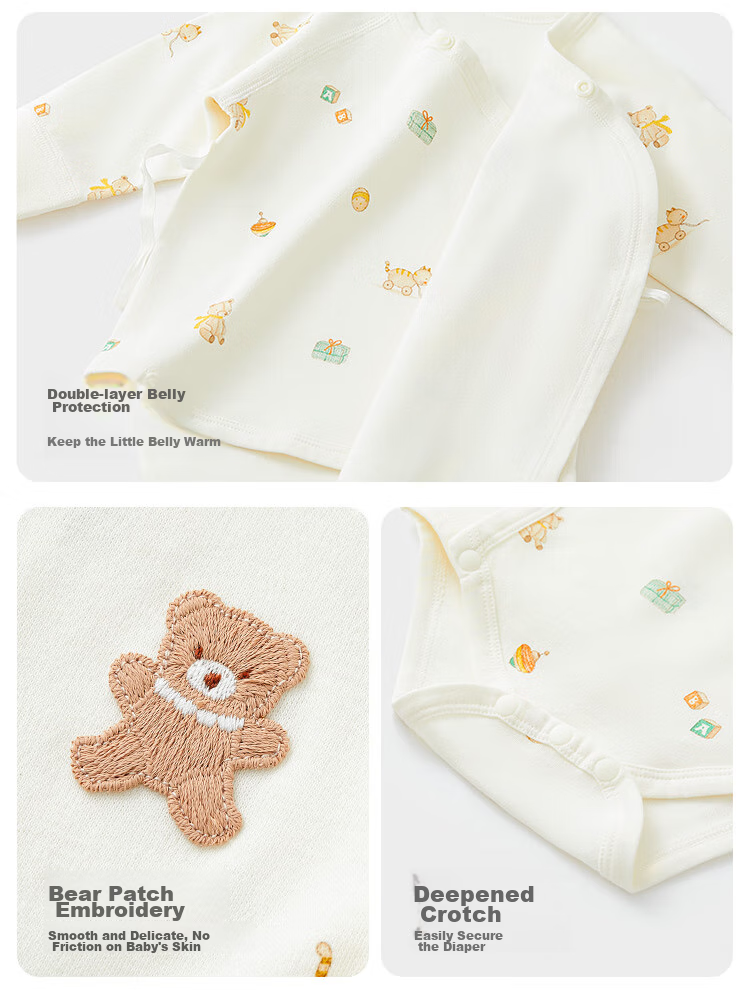 Wismorni Newborn Onesie, Spring And Autumn Baby Clothes, Pure Cotton Seamless Infant Long-Sleeve Triangle Romper Bodysuit 7