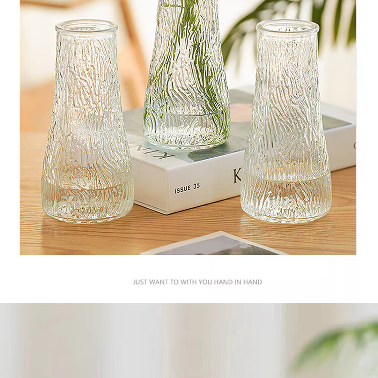 Jidukongjian Glass Vase, Nordic Style, Living Room Table Decoration, Transparent Hydroponic Flower Pot, Large Tree Bark Desig 3