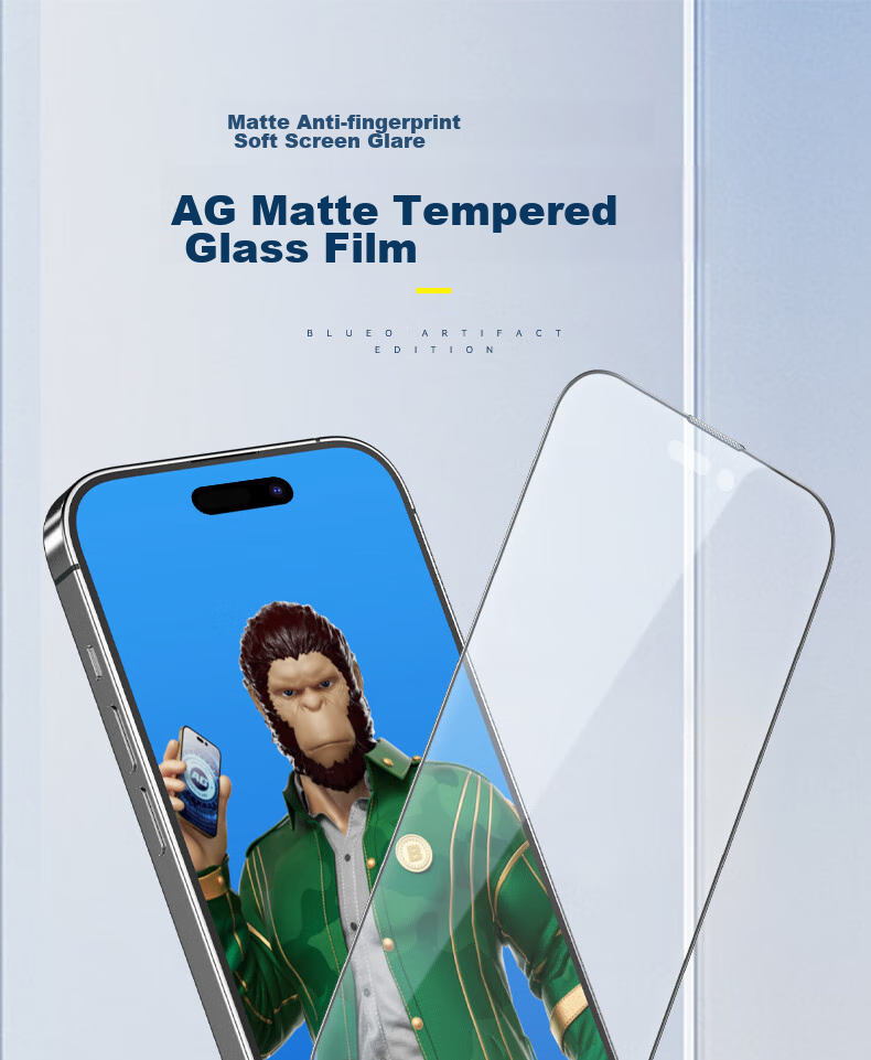 BLUEO Tempered Glass Screen Protector for Apple IPhone 17 Pro Max/16 Pro Max, AG Frosted Anti-Glare Anti-Fingerprint Shatterproof Protective Film 2